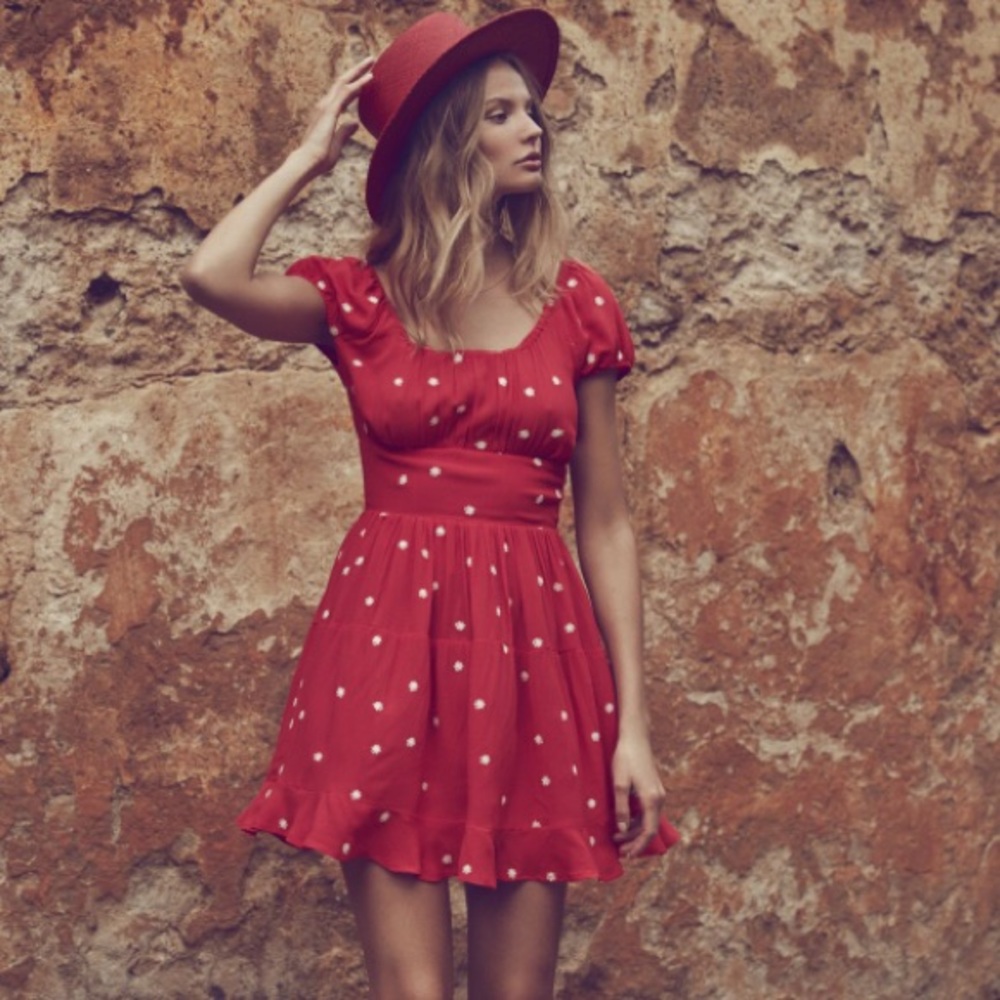 For love and lemons red embroidered sun dress new